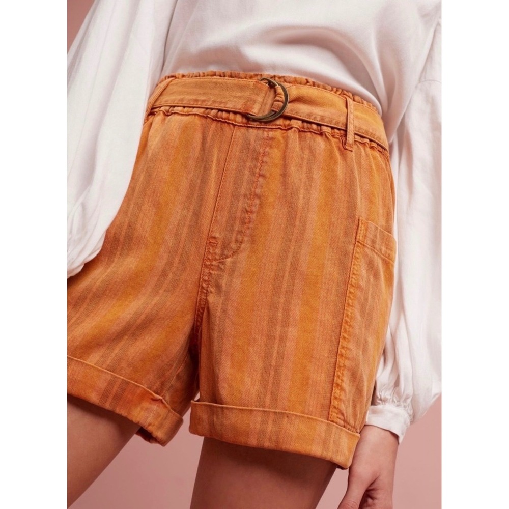 Hei Hei Anthropologie Striped‎ Paperbag Waist Shorts Orange Brown Belted Small